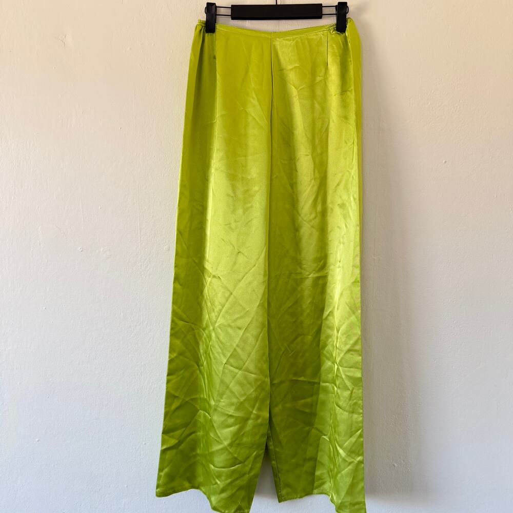 chartreuse satin wide leg pants
